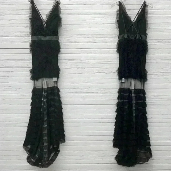 Portia and Scarlett PS1973 Black Ruffled Translucent Gown Size 4 - Picture 6 of 13